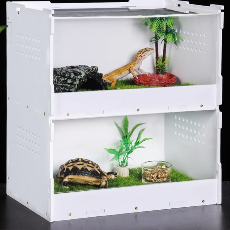 Réptil caixa de alimentação 2-story acrílico terrário recipientes para aranha lagarto sapo cobra pequeno animal de estimação transparente habitat