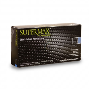 Luvas Descartáveis Para Procedimento de Nitrilo Preto Sem Pó Caixa Com 100 Unidades - Supermax
