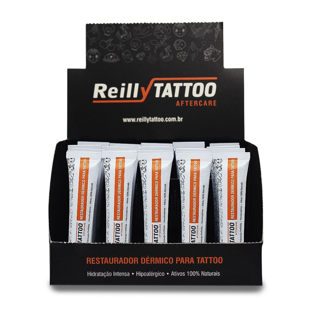 Caixa Com 20 Restauradores Dermico Reilly Tattoo Creme Cicatrizante 15g