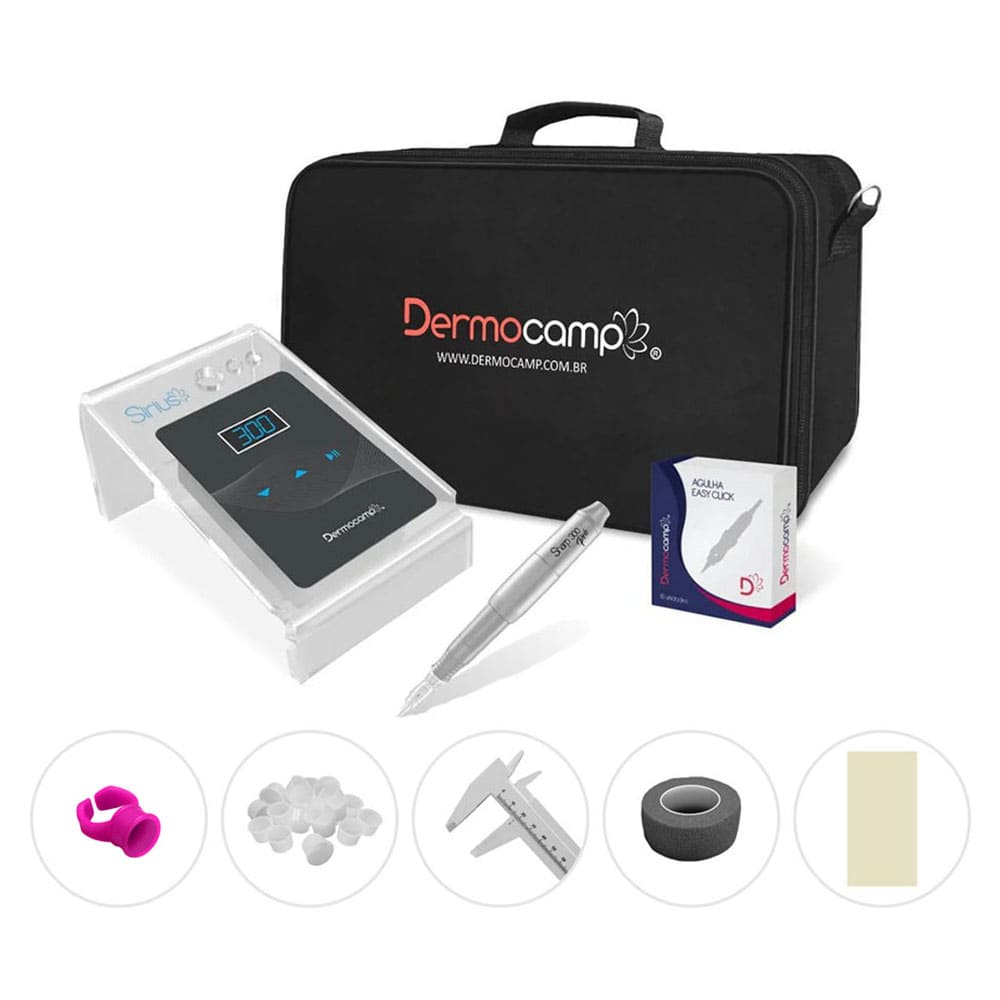 Combo Dermografo Sharp 300 Pro Prata + Controle Digital Sirius Dark