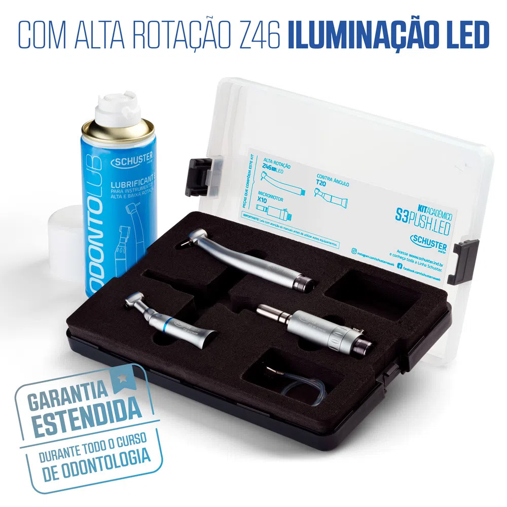 Kit Acadêmico De Peças De Mão S3 Push LED - Schuster