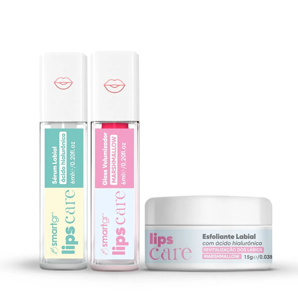 Smart Kit Lips Care Sérum Labial + Gloss Volumizador Marshmellow + Esfoliante Labial Marshmellow - Smart Gr