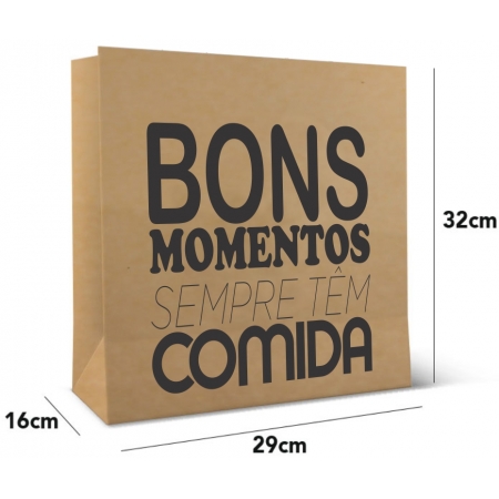 Saco Paperbag "Bons Momentos" Tamanho Delivery (29 x 32 x 16) Caixa com 100 / R$ 0,72 a unidade