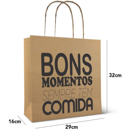 Sacola Paperbag "Bons Momentos" Tamanho Delivery (29 x 32 x 16) Caixa com 100 / R$ 0,95 a unidade