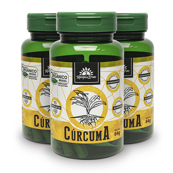 Cápsulas de Cúrcuma orgânica (90cps de 600mg) - Kit c/ 3 potes