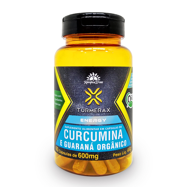 Turmerax Energy Cápsulas de Curcumina com Guaraná e Gengibre Orgânicas (60cps de 600mg) - Kit c/ 3 potes