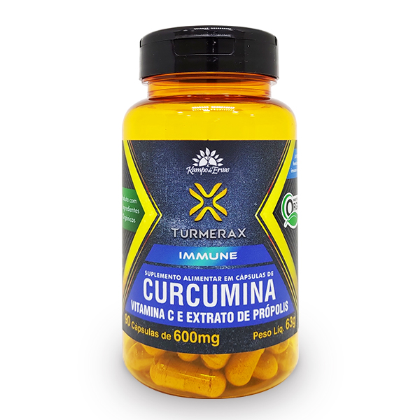 Turmerax Immune Cápsulas Orgânicas de Curcumina com Vitamina C e Extrato de Própolis (90cps de 600mg) - Kit c/ 3 potes