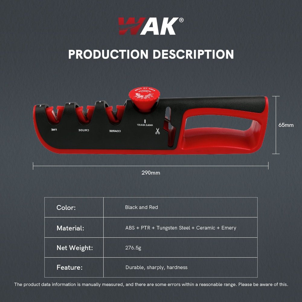 Afiador de faca WAK 5 em 1 ângulo ajustável preto vermelho máquina de moer ferramentas de afiar tesouras e facas profissionais