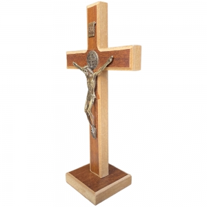Crucifixo 22 cm, MDF, mesa e parede, c/ medalha São Bento