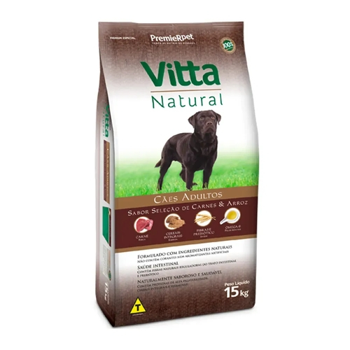 Premier Vitta Natural Ração para Cães Adultos Carne e Arroz - 15 kg