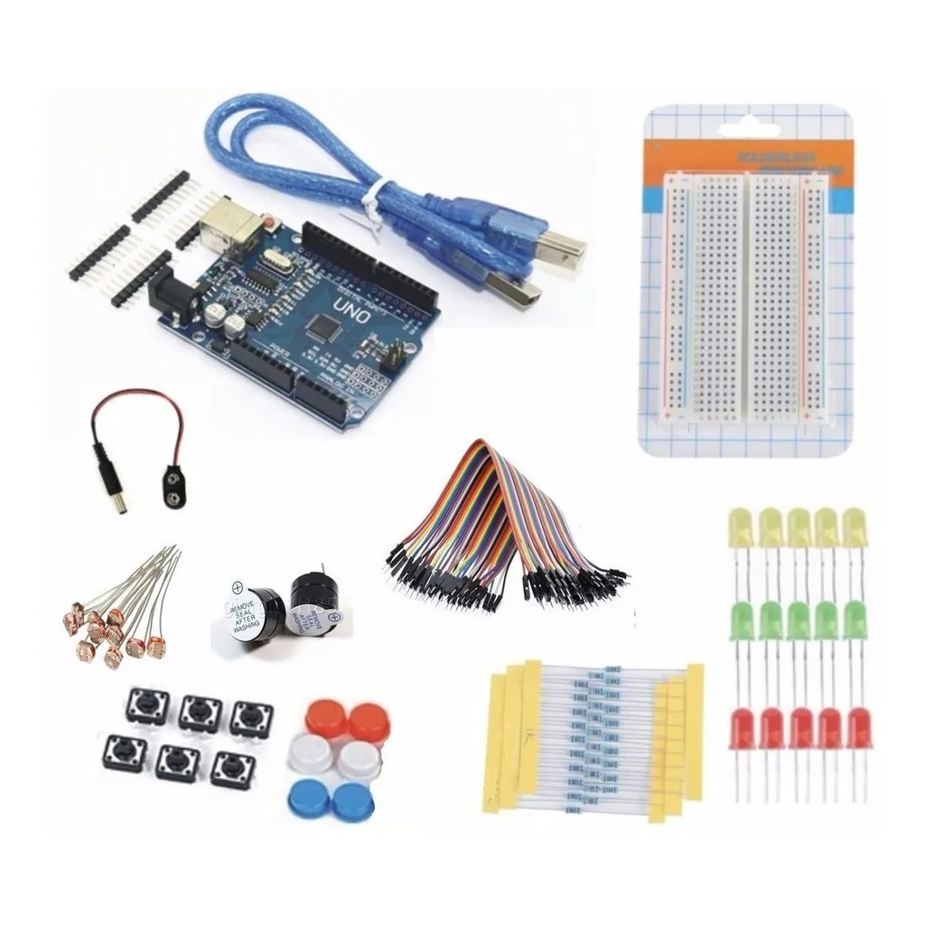 Kit Arduino Uno R3 SMD Iniciante + Protoboard + De 80 Pcs + Pdf (placa compatível)