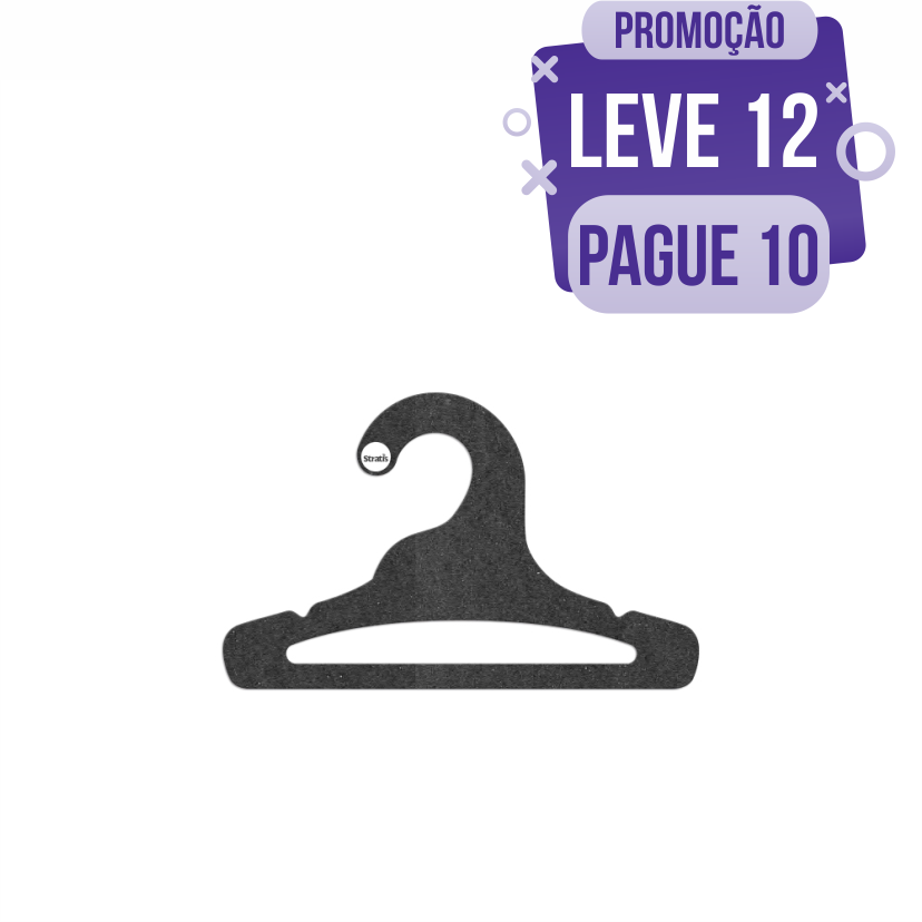 Leve 12 Pague 10  - Cabide Ecológico Infantil Aberto  - Preto  - CS101