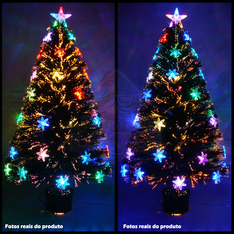 Arvore de Natal Fibra ótica 1,20m c/ Led Enfeites de Flor e Fibra Ótica  Arvores de Natal