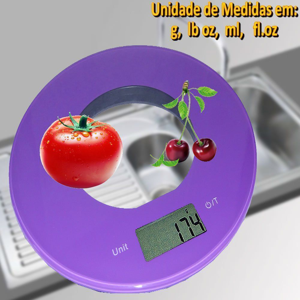 Balança de cozinha  slim design redonda 5 kgs ROXO CBRN01576