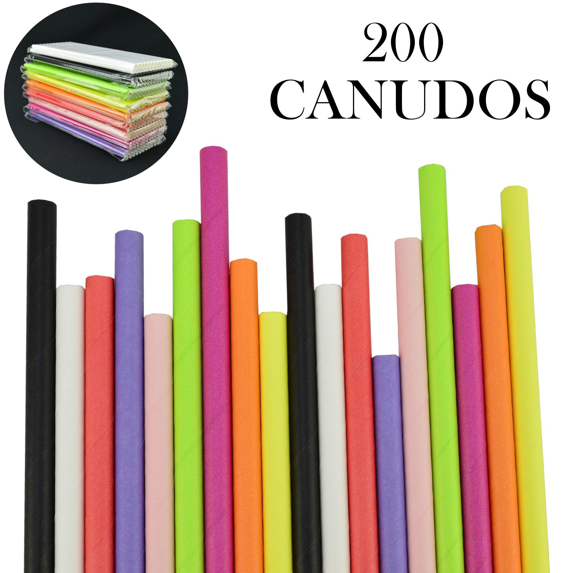 Canudos de Papel Biodegradável Coloridos 200 Unidades CBRN10837