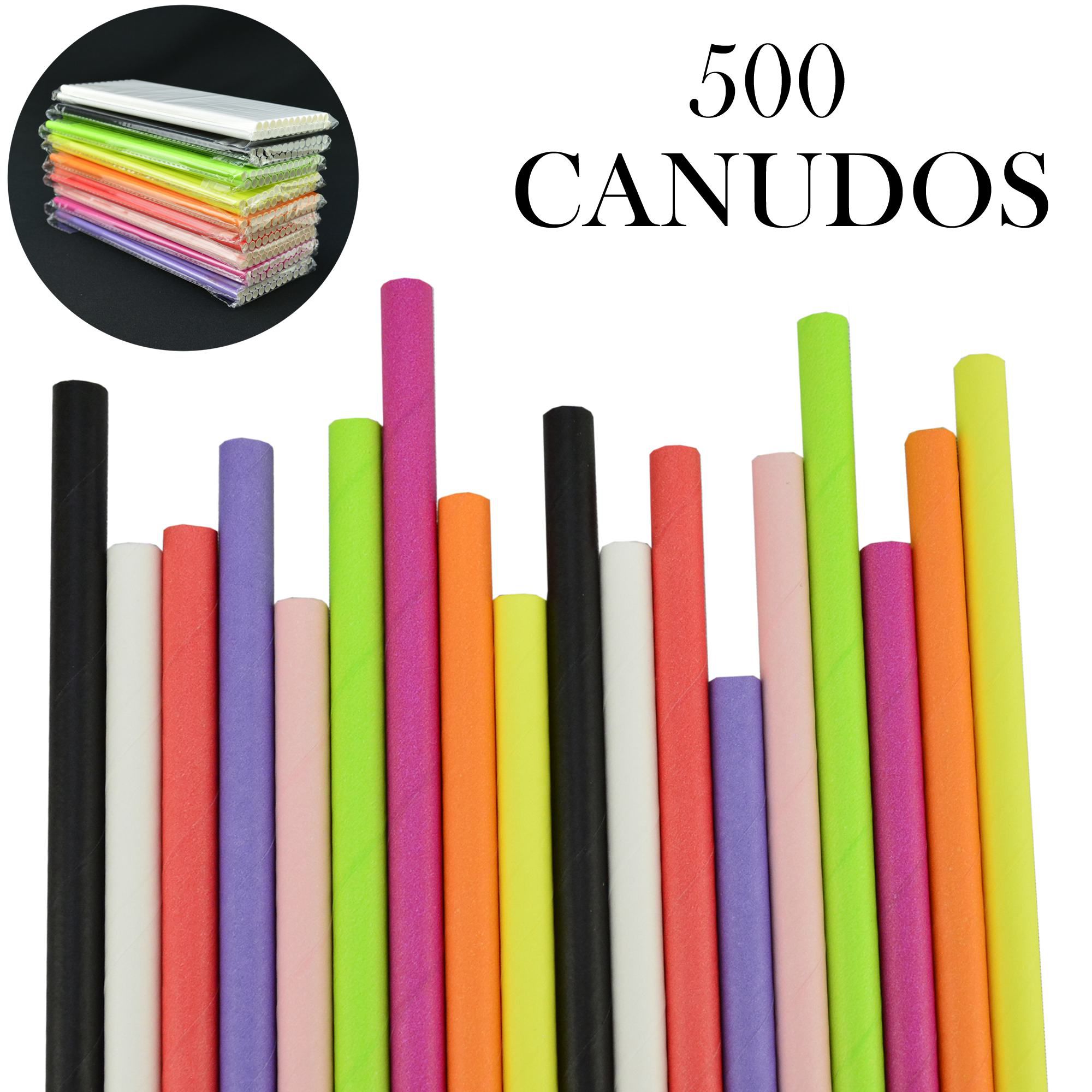 Canudos de Papel Biodegradável Coloridos 500 Unidades CBRN10844
