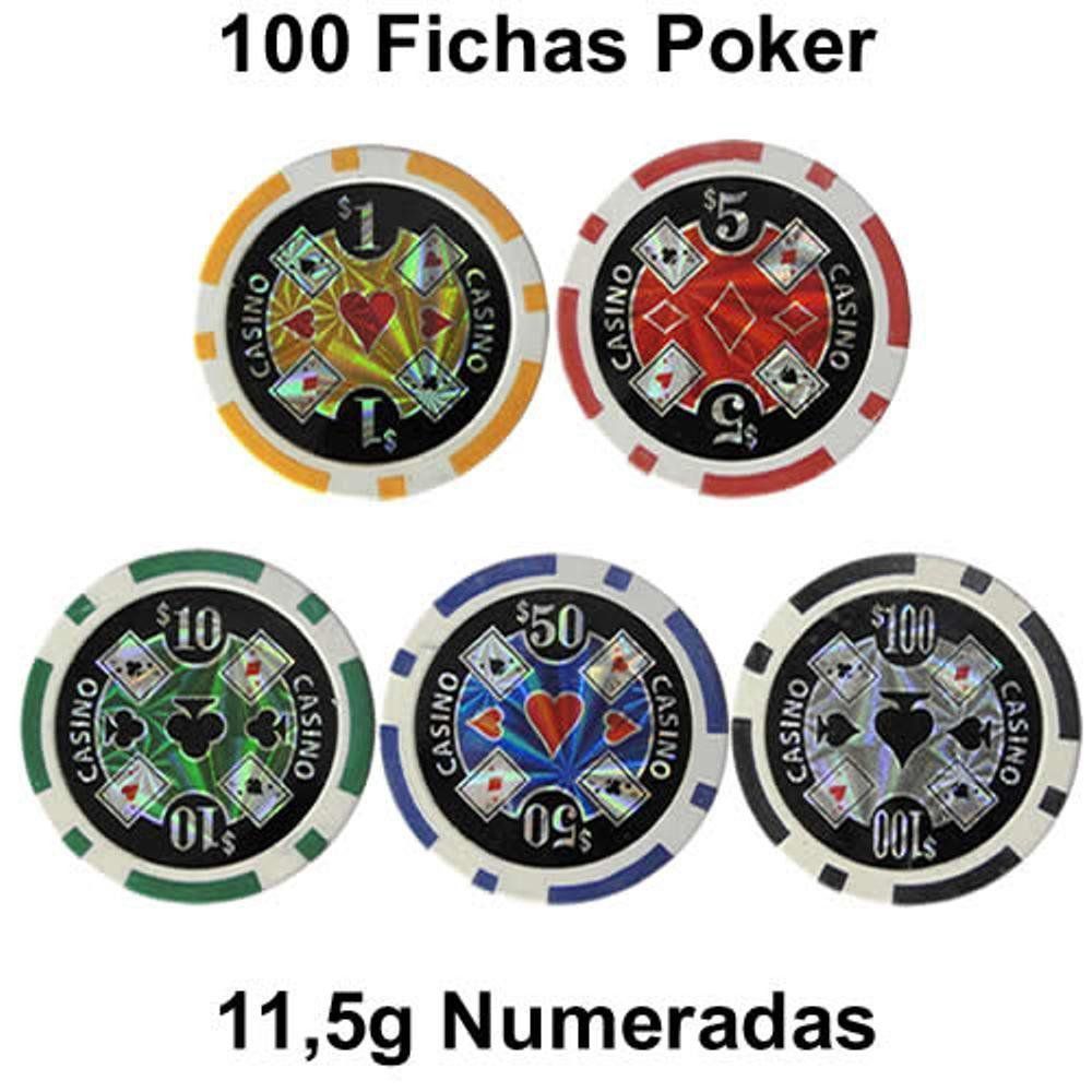 Conjunto 100 Fichas de Poker Numeradas e Decoradas 11,5g - CBR1084