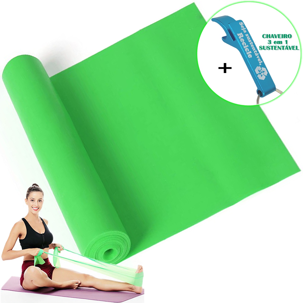 Faixa Elástica Para Exercício Resistência Yoga Verde + Chaveiro CBRN15962