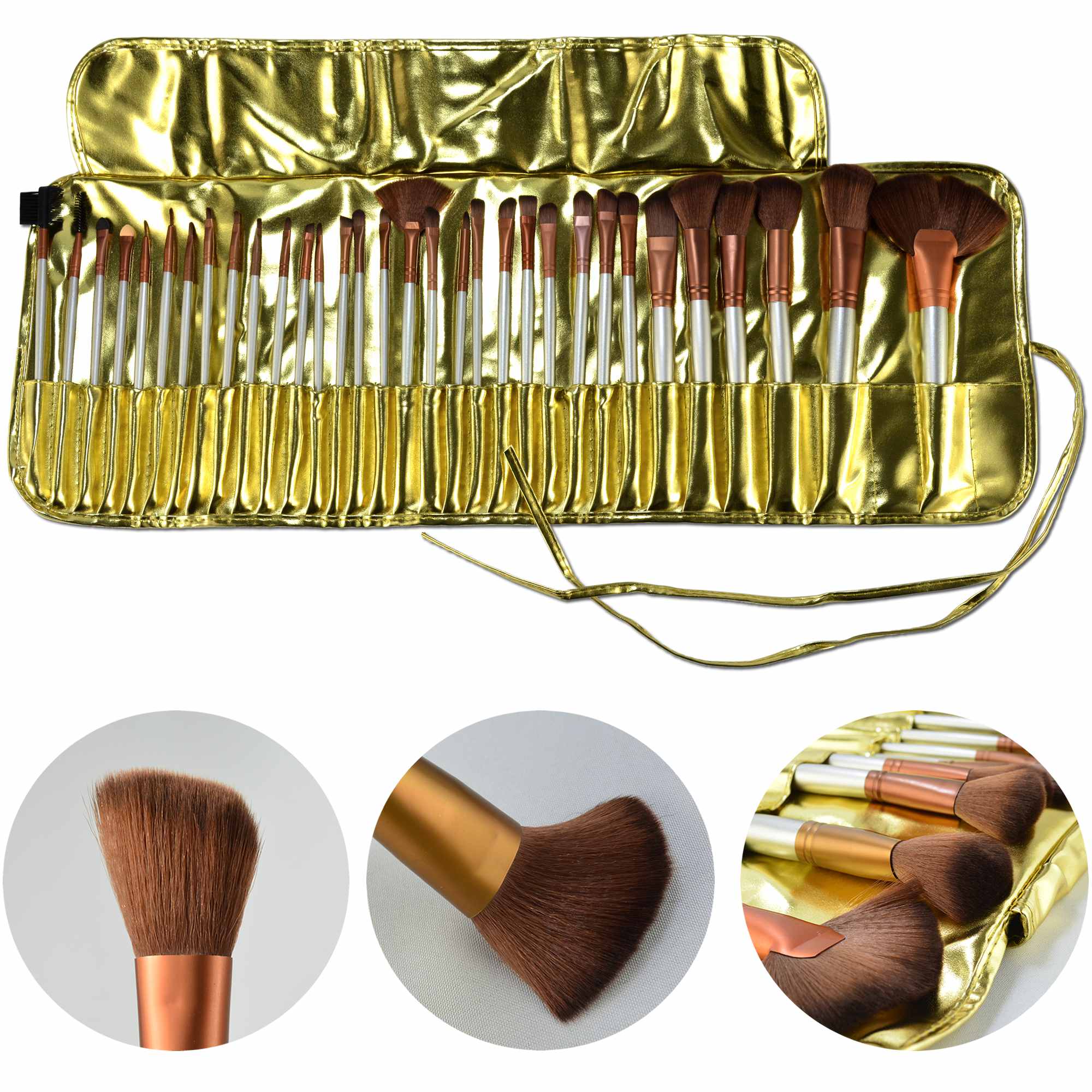 Kit de 32 Pincéis Para Maquiagem Profissional com Estojo Dourado CBRN10455