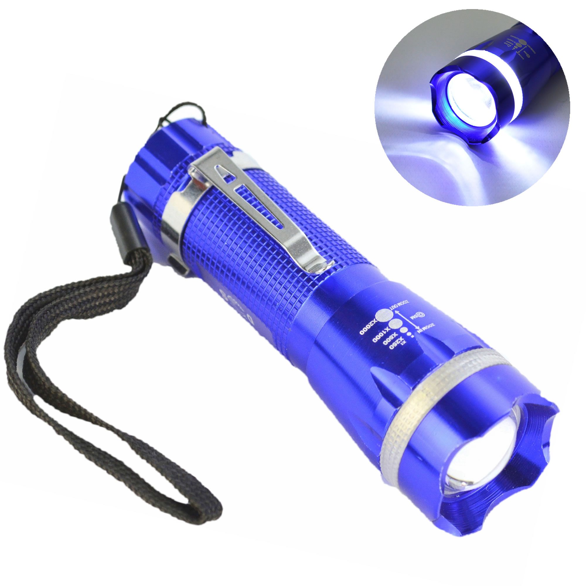 Lanterna Tática Policial LED Pilhas 10cm Azul CBRN11483