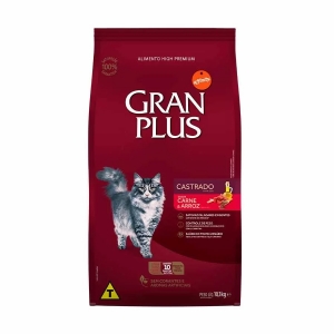 Ração GranPlus para Gatos Adultos Castrados sabor Carne e Arroz - 10,1kg - Pacotes individuais de 1kg