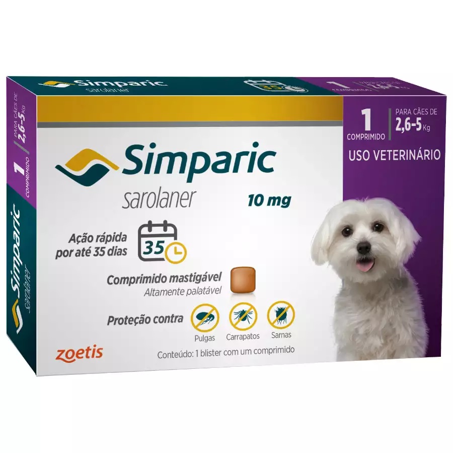 Antipulgas Simparic 10 mg para cães 2,6 a 5 kg - Zoetis