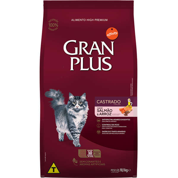 Ração GranPlus Menu Salmão e Arroz para Gatos Castrados Adultos - 10,1kg - Pacotes individuais de 1kg
