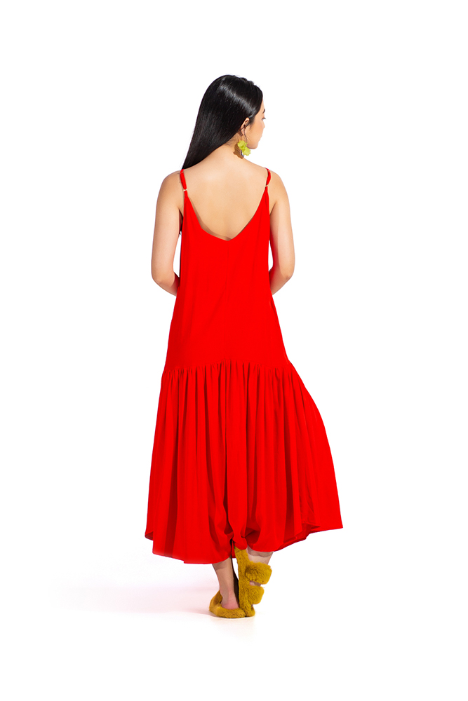Vestido Ticantê Vermelho Longo