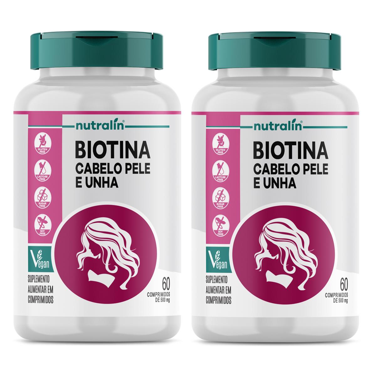 Kit Biotina Cabelo, Pele e Unhas Nutralin 2 potes  cada pote 60 cáps