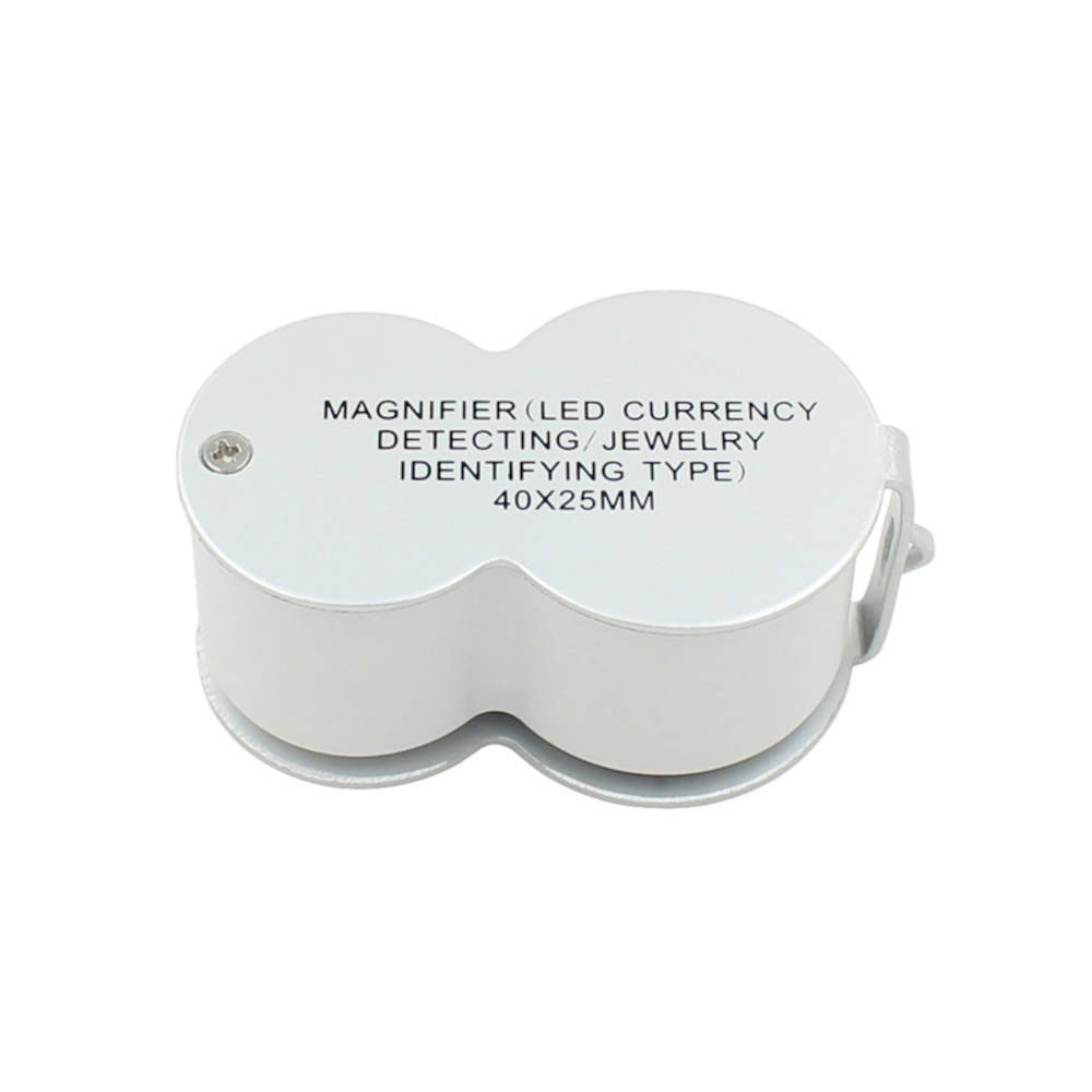 Lupa de Mão 40x 25mm Portátil Dobrável com LED e UV Detector de Notas 9888