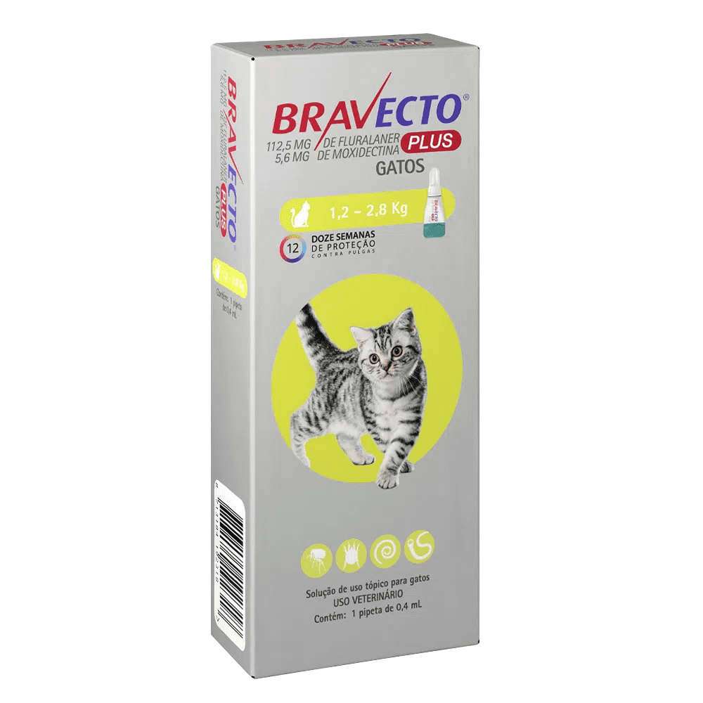 Antipulgas Bravecto Plus Gatos Transdermal 112,5mg De 1,2 A 2,8 Kg