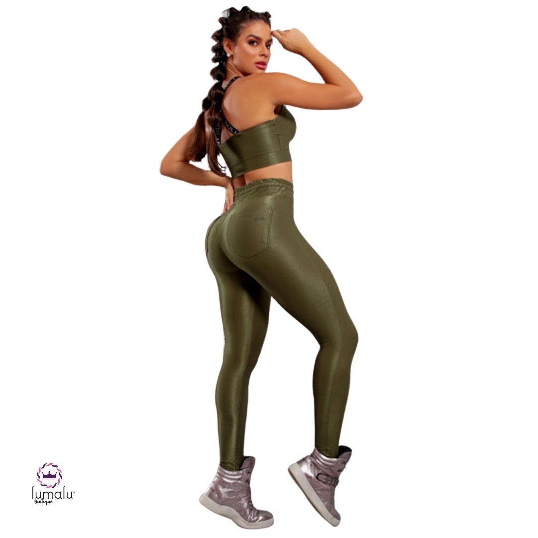 Conjunto Fitness Feminino Verde Militar Pit Bull