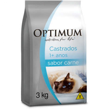 Ração Optimum para Gatos Adultos Castrados 1+ anos sabor Carne - 3 Kg