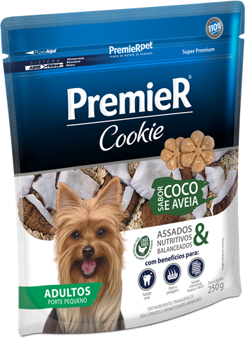 Biscoito Premier Cookie para Cães Adultos de Pequeno Porte Sabor Coco e Aveia - 250g