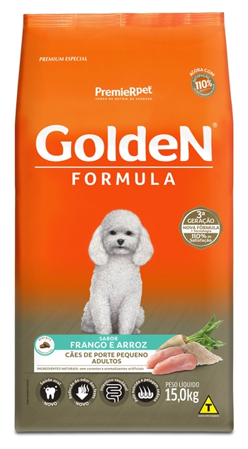 Ração Golden Fórmula Mini Bits Cães Adultos de Peq. Porte Sabor Frango e Arroz - 15kg
