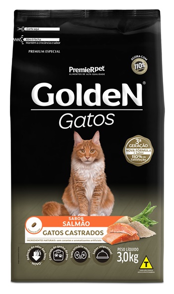 Ração Golden Gatos Adultos Castrados Sabor Salmão  - 3kg