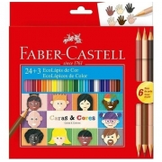 Lápis De Cor Faber Castell 24 Cores + 3 Lápis Tons De Pele