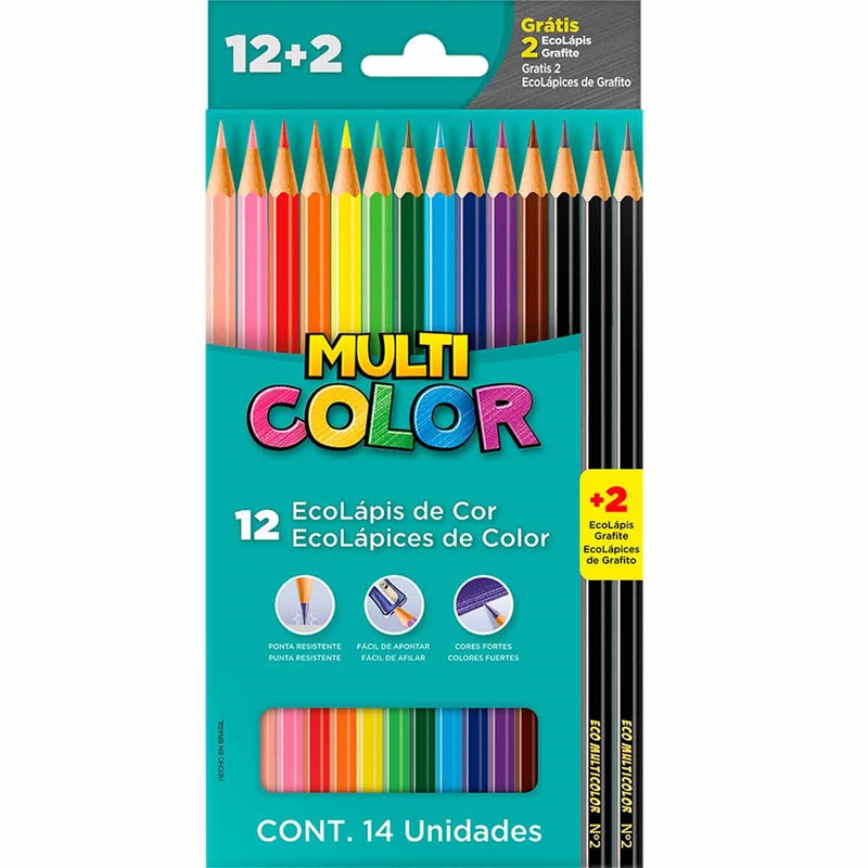 EcoLápis de Cor 12 Cores + 2 Lápis Grafite Multicolor