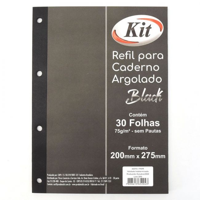 Bloco de Fichário Liso Preto Com 30 Folhas Kit
