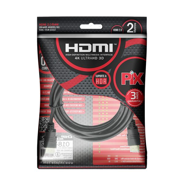 CABO HDMI 19 PINOS 2.0 PIX CHIP SCE 018-2222 -  0.5m / 2.0m / 3.0m / 5.0m / 8.0m / 10.0m / 20.0m