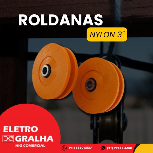 Roldana Portão Nylon 3" Canal V Bucha Sem Parafuso  - Eletro Gralha