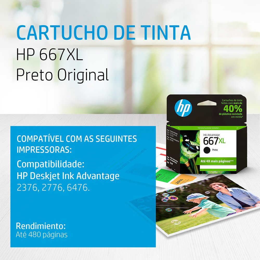 CARTUCHO HP 667 XL 3YM81AL PRETO 8.5ML ORIGINAL - Districomp Distribuidora