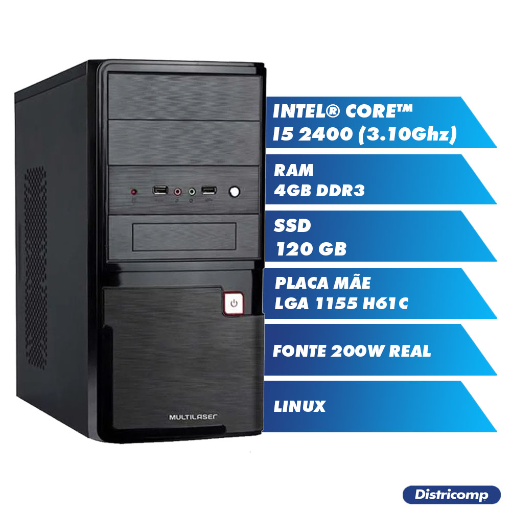 Pc Computador Desktop Core I5 2400 3.10Ghz 4GBDDR3 SSD120GB VGA HDMI FT200W GN LINUX (U)  - Districomp Distribuidora
