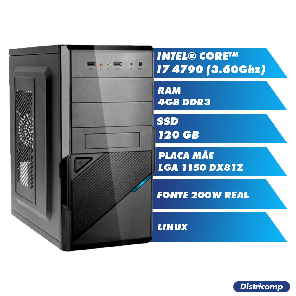 Pc Computador Desktop Core I7 4790 3.60Ghz 4GBDDR3 SSD120GB VGA HDMI GN LINUX(U)  - Districomp Distribuidora