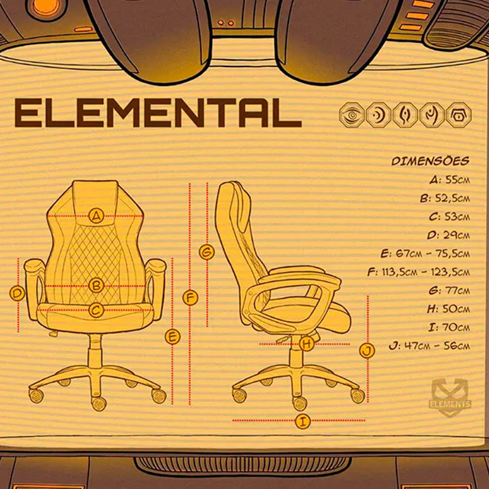 Cadeira Gamer Elements Elemental Acqua Preta e Azul