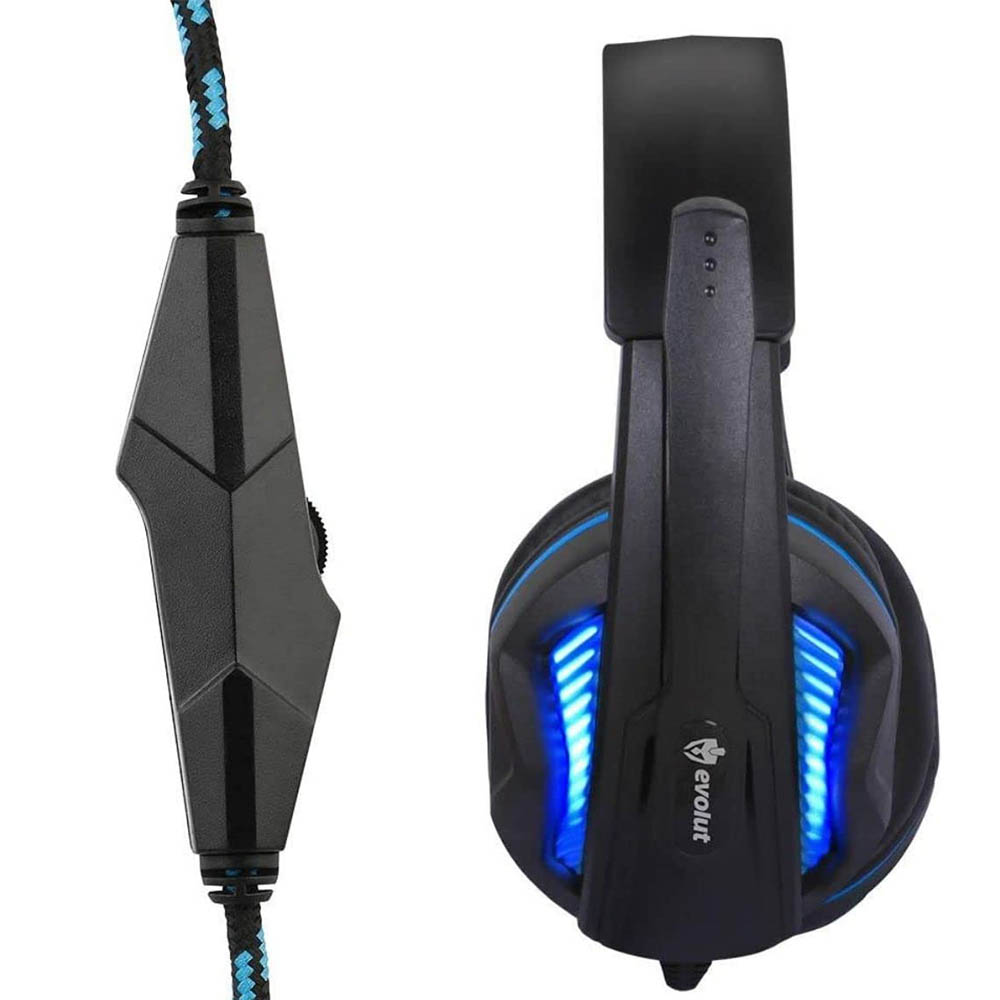 Headset Gamer Evolut Thoth Azul e Preto Com Led