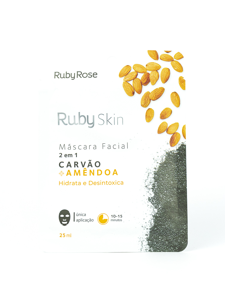 Máscara Facial de Tecido Carvão e Amêndoa - Ruby Rose