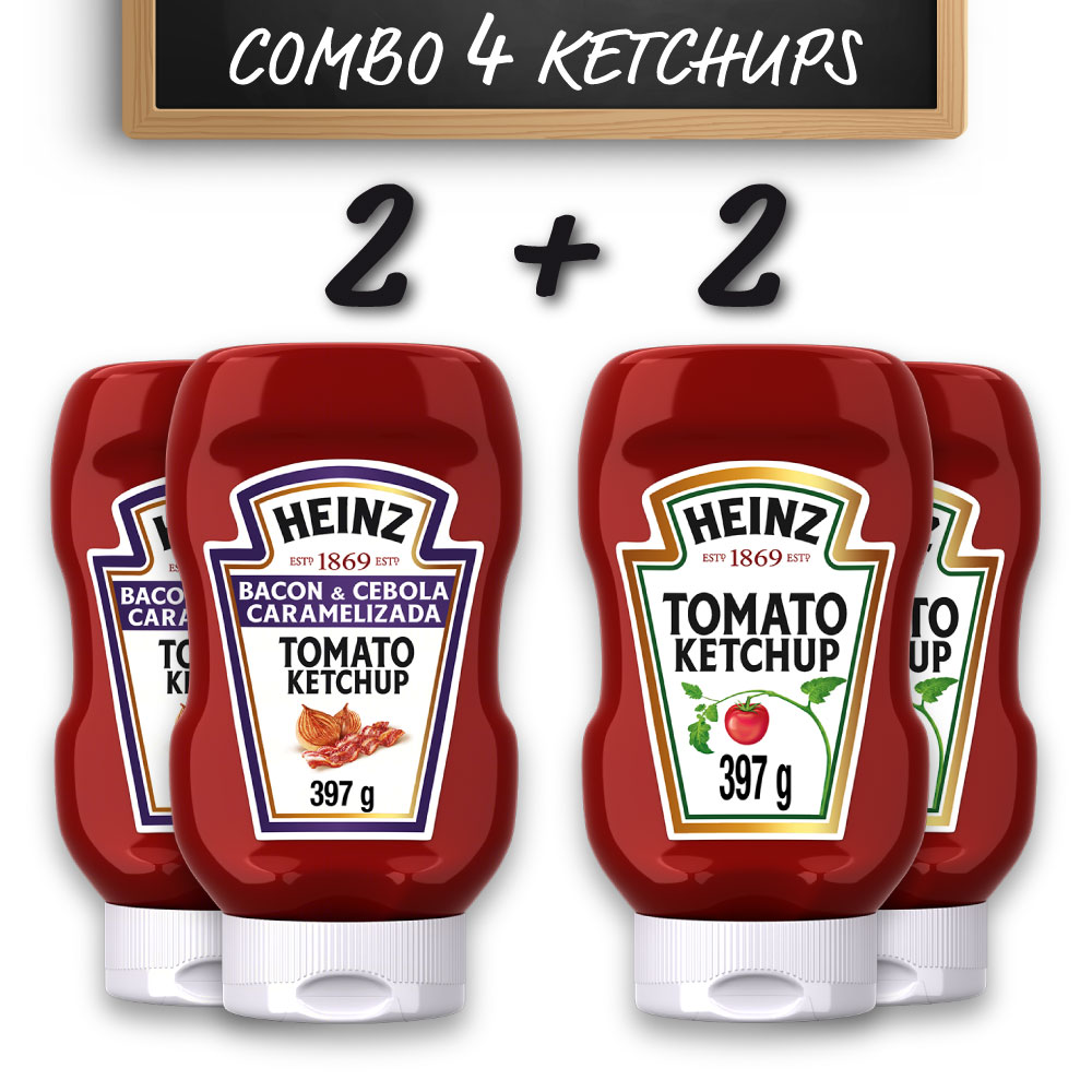 Kit c/ 2 Ketchups Heinz Bacon + 2 Ketchups Heinz Tradicional