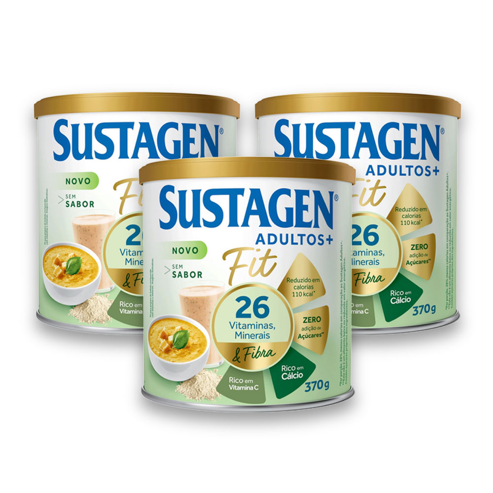 Kit c/ 3 Sustagen Fit Complemento Alimentar Sem Sabor 370g