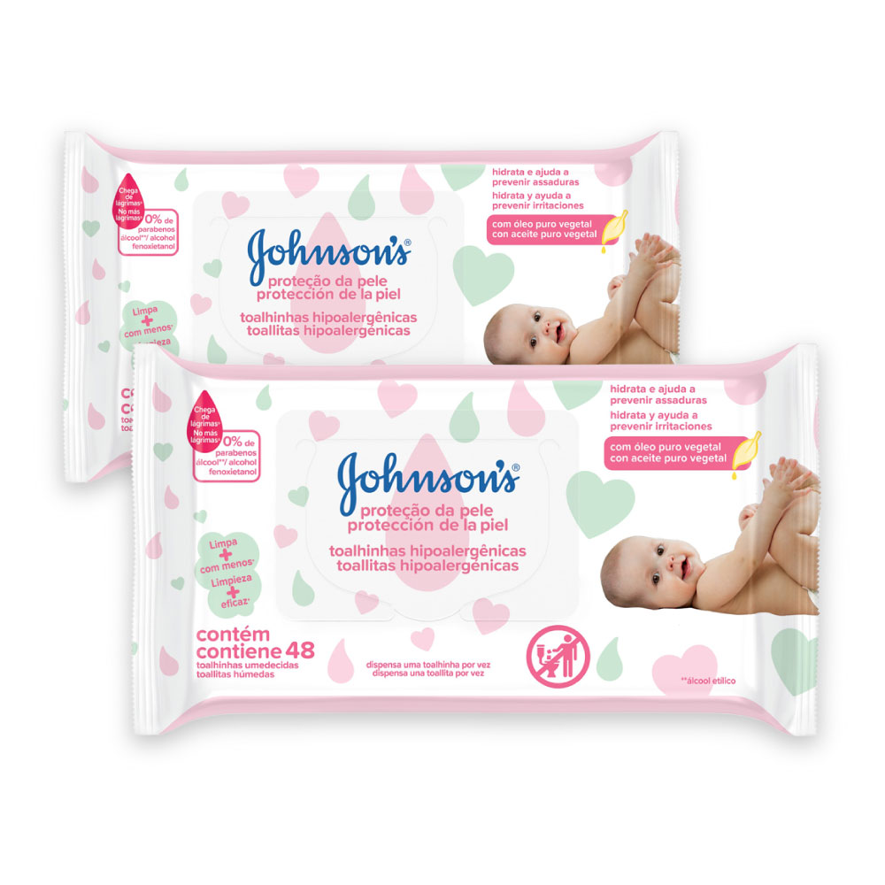 Kit com 2 Lenços Umedecido JOHNSON'S Baby Extra Cuidado 48 unidades